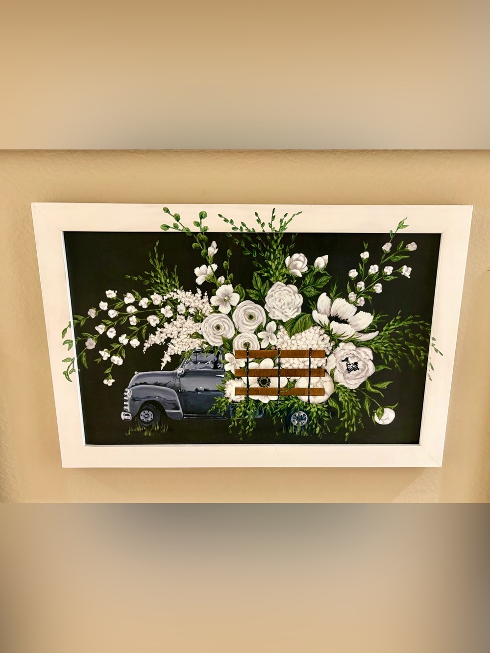 Vintage Truck Floral Wall Art - White & Green